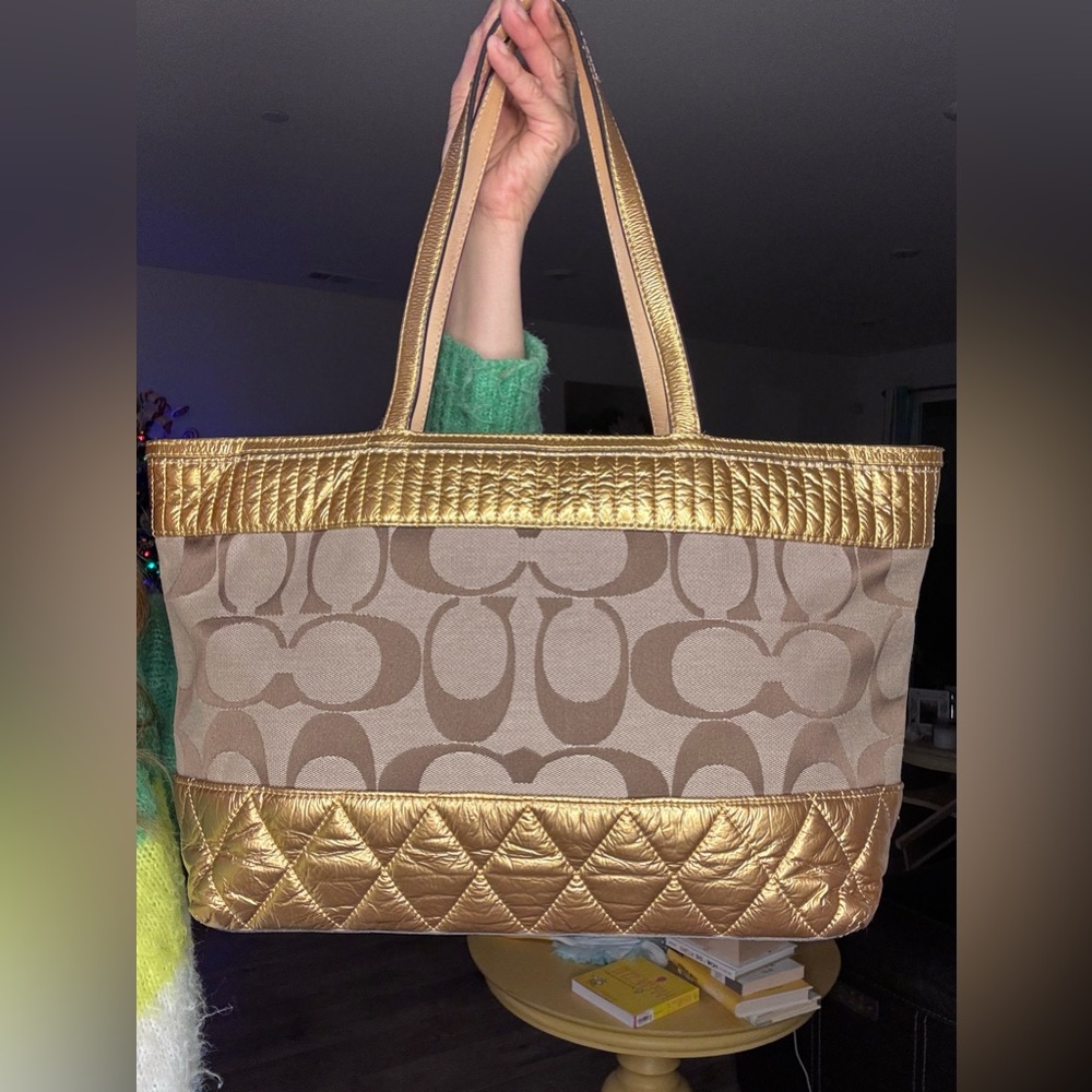 Coach Poppy Signature Quilted Metallic Tote - Picture 8 of 14